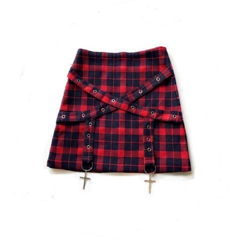 Red Chequered Emo Mini-Skirts - The Black Ravens