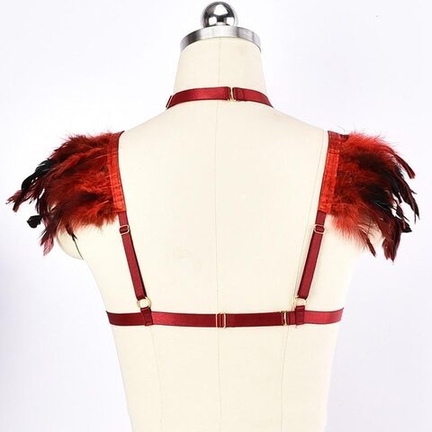 Red Feather Shoulder Pentagram Cage - The Black Ravens