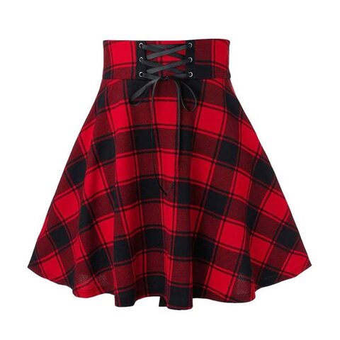 Red Plaid Schoolgirl Skirt - The Black Ravens
