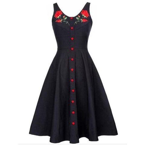 Rose Print Ladies Gothic Dress - The Black Ravens