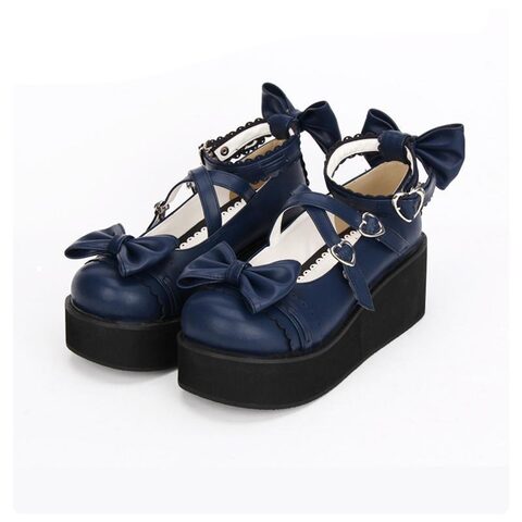 Royal Blue Strappy Sweet Lolita Wedges - The Black Ravens