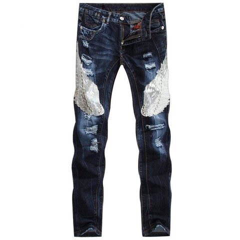 Runway Men's Acid Washed Patched Jeans - The Black Ravens