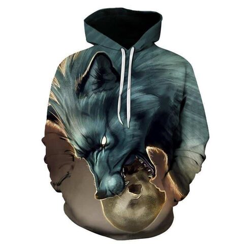 Savage Wolf Biting A Skull Hooded Sweatshirt - The Black Ravens