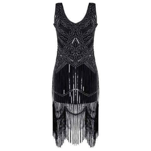 Sequined and Tasseled Gothic Party Dress - The Black Ravens