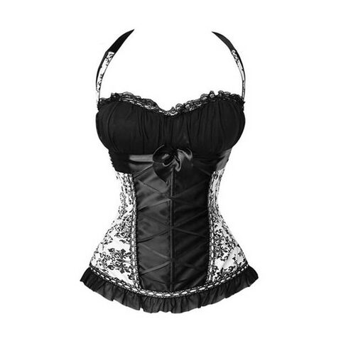 Sexy Black and White Floral Overbust Corset - The Black Ravens