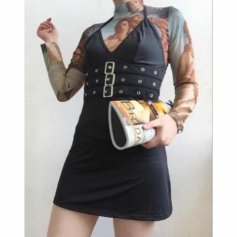 Sexy Buckled Belts Mini Dress - The Black Ravens