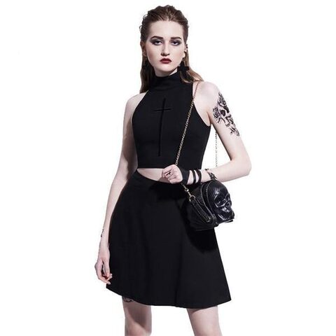 Sexy Cross Print Gothic Dress - The Black Ravens