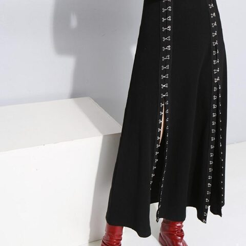 Sexy Gothic Metal Hook Slit Long Dress - The Black Ravens