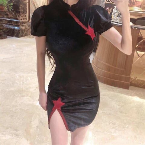 Sexy Gothic Star Slit Velvet Dress - The Black Ravens