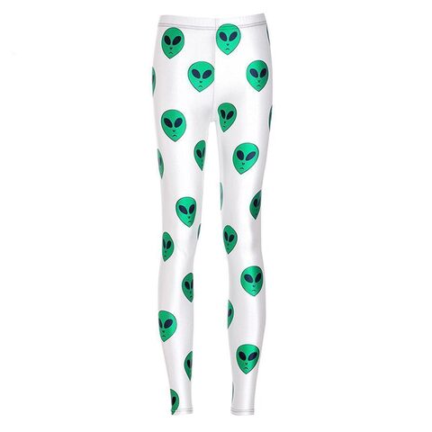 Sexy Green Alien Head Print Leggings - The Black Ravens