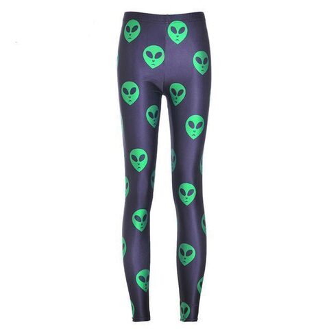 Sexy Green Alien Head Print Leggings - The Black Ravens