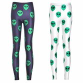 Sexy Green Alien Head Print Leggings - The Black Ravens