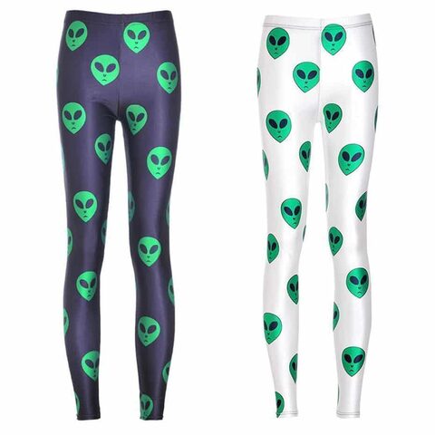 Sexy Green Alien Head Print Leggings - The Black Ravens