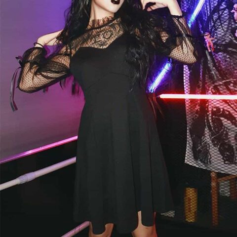 Sexy Mesh Bust Gothic Witch Black Dress - The Black Ravens