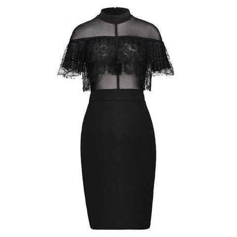 Sexy Midi Lace Bodycon Mesh Dress - The Black Ravens