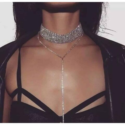 Sexy Silver, Black, Gold, and Red Diamond Pendant Chokers - The Black Ravens