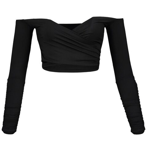 Short V-Neck Long Sleeved Gothic Crop Top - The Black Ravens