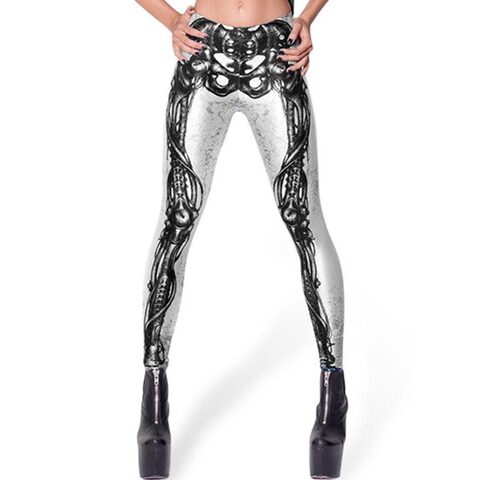 Silver and Black Realistic Skeleton Bone Leggings - The Black Ravens