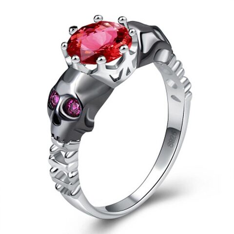 Stunning Stirling Silver Skull Rings With Rubies For Women - The Black Ravens