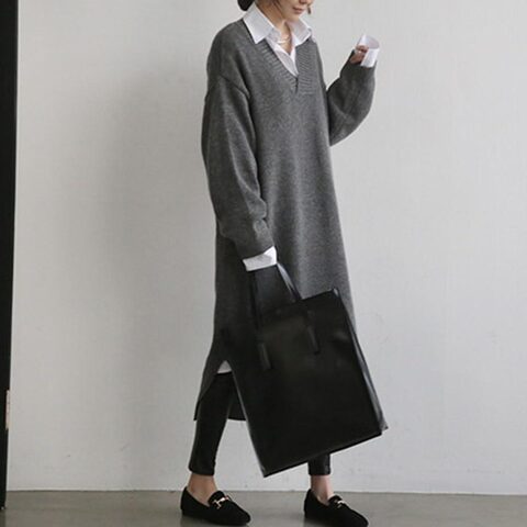 Stylish and Cozy Knitted Office Dress - The Black Ravens
