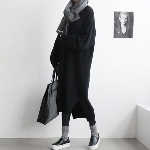 Stylish and Cozy Knitted Office Dress - The Black Ravens
