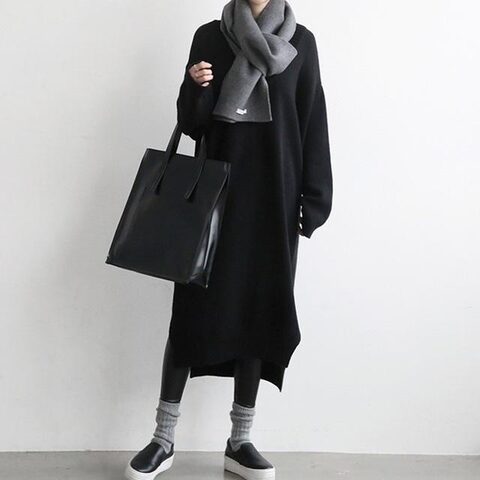 Stylish and Cozy Knitted Office Dress - The Black Ravens
