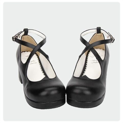 Sweet-Heart Criss Cross Ankle Strap Lolita Shoes - The Black Ravens