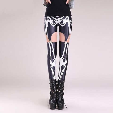 Thin Skeleton Print Punk Leggings - The Black Ravens