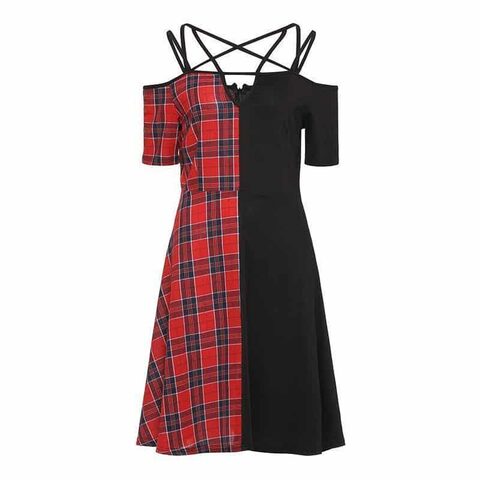 Two-Tone Ladies' Tartan Black Vintage Dress - The Black Ravens