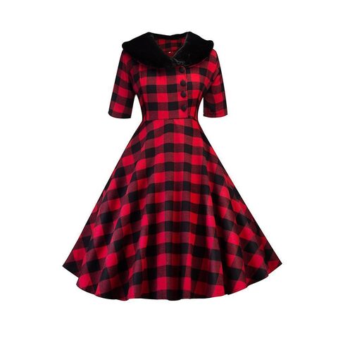Vintage Chic Ladies' Plaid Dress - The Black Ravens