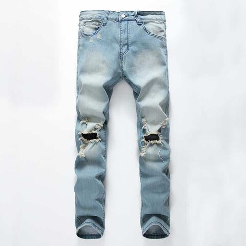Vintage Faded Ripped Light Blue Denim Pants - The Black Ravens
