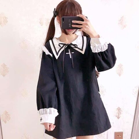 Vintage Girl Lace Up Bow Dress - The Black Ravens