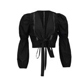 Vintage Hollow Chest Short Blouse - The Black Ravens