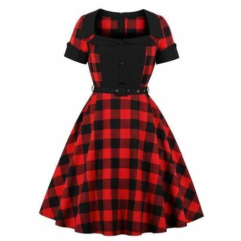 Vintage Plus Size Plaid Red Dress - The Black Ravens
