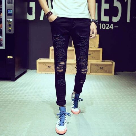 White Ripped Hollow Out Casual Pants For Men - The Black Ravens