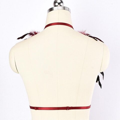 Wine Red Ladies' Feather Bust Cage - The Black Ravens