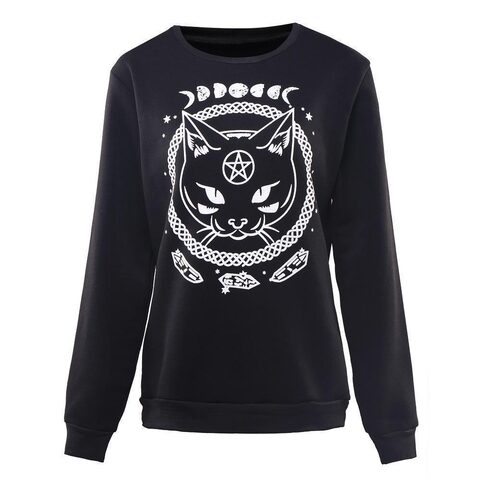 Witch's Cat and Moon Phase Black Pullover - The Black Ravens