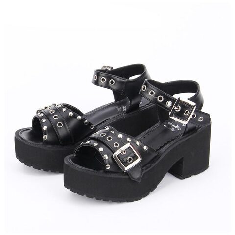 Women's Black/White Rivet Platforms - The Black Ravens