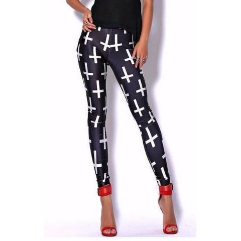 Women's Cute Punk Rock Cross Leggings - The Black Ravens