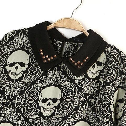 Women's Double-layer Skeleton Head Tops - The Black Ravens