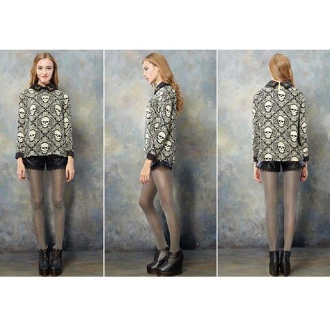 Women's Double-layer Skeleton Head Tops - The Black Ravens