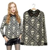 Women's Double-layer Skeleton Head Tops - The Black Ravens