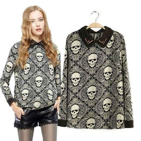 Women's Double-layer Skeleton Head Tops - The Black Ravens