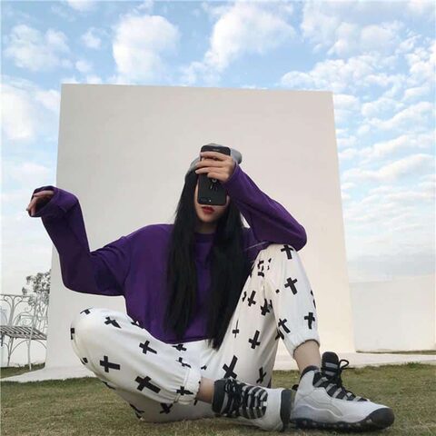 Women's Gothic Cross Printed Trousers - The Black Ravens