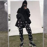Women's Gothic Cross Printed Trousers - The Black Ravens