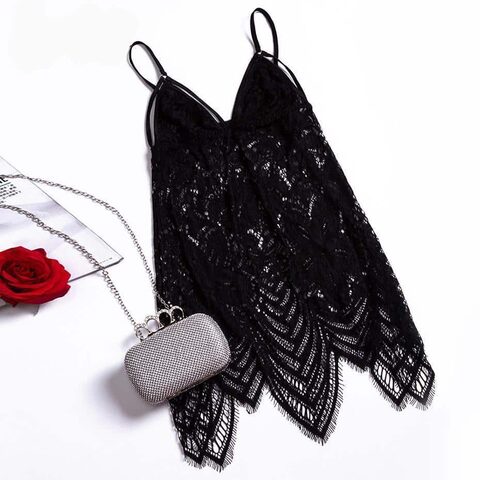 Women's Lace Spaghetti Strap Black Bra Set - The Black Ravens