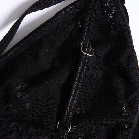 Women's Lace Spaghetti Strap Black Bra Set - The Black Ravens