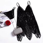 Women's Lace Spaghetti Strap Black Bra Set - The Black Ravens