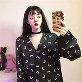 Women's Loose Moon Print Blouse - The Black Ravens
