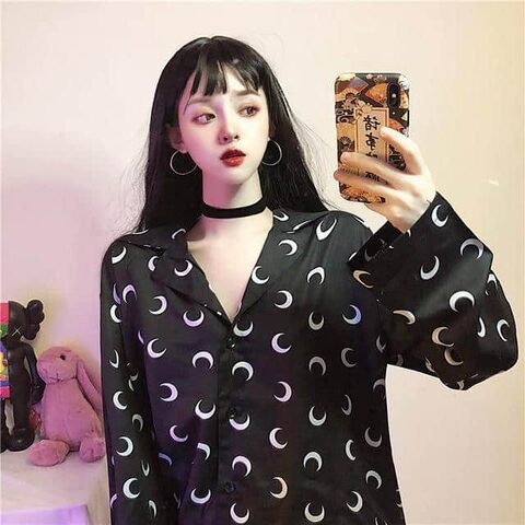 Women's Loose Moon Print Blouse - The Black Ravens